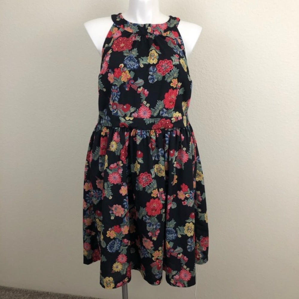 ModCloth Fervour Floral Fit & Flare Black Dress
